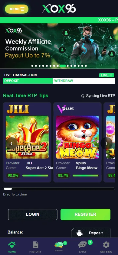 Xox96 Casino mobile home experience
